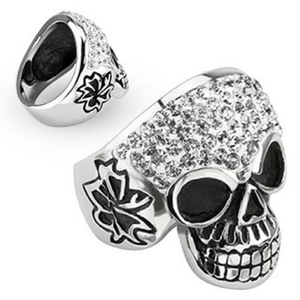 Men's Pave Cubic Zirconia Gemstone Skull Ring